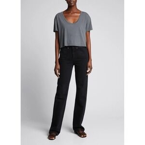 NWT Amo Cropped V-Neck Tee Sz XL Distressed Faded Black MSRP $108